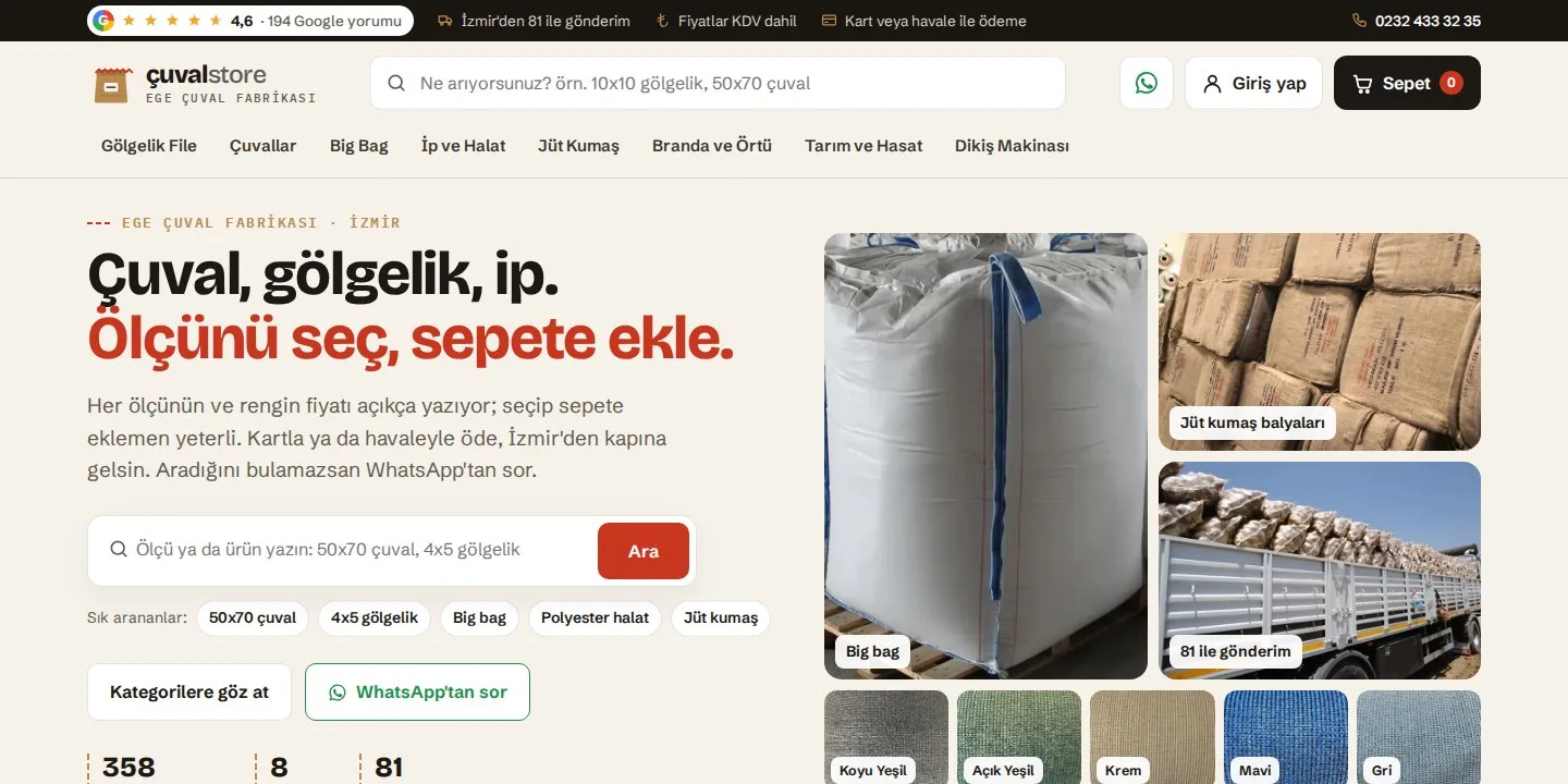 Çuval Store projesi — İzmir WebStore