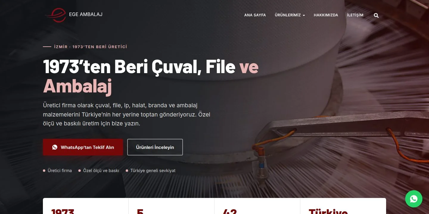Ege Ambalaj projesi — İzmir WebStore