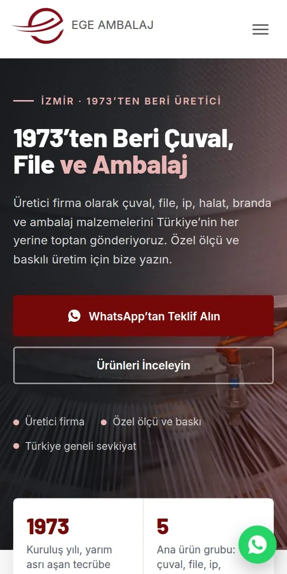 Ege Ambalaj — mobil görünüm