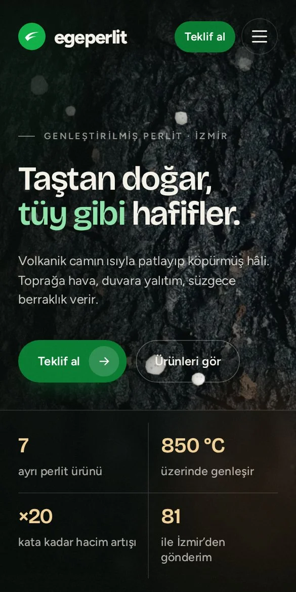 Ege Perlit — mobil görünüm